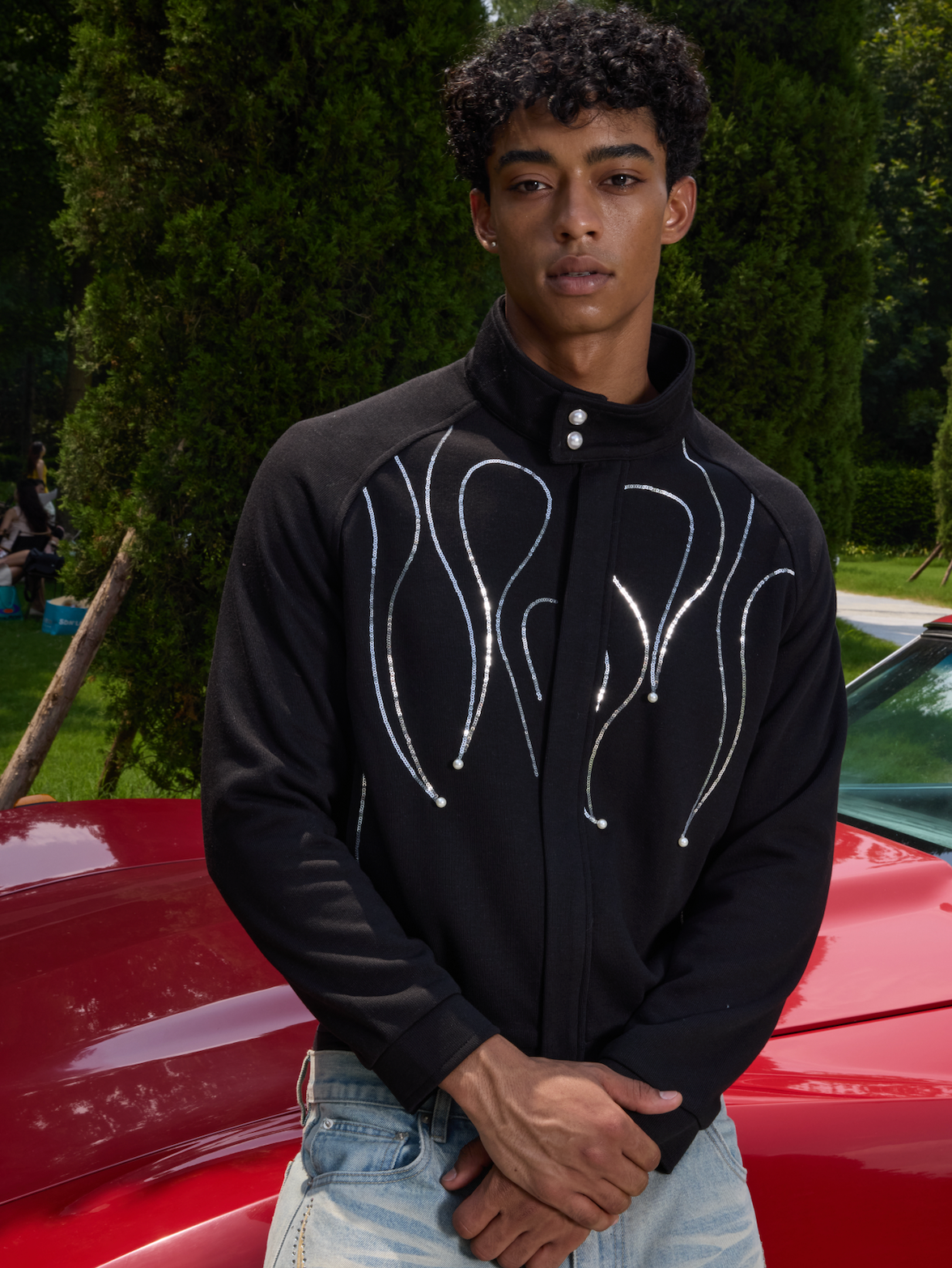 S45 Flame Sequin Wool Harrington Jacket