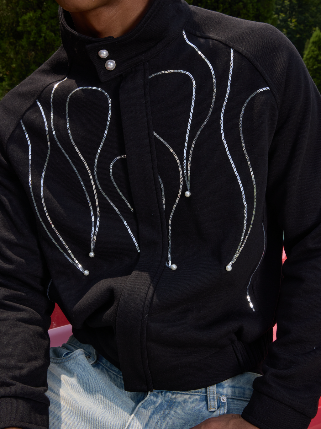 S45 Flame Sequin Wool Harrington Jacket