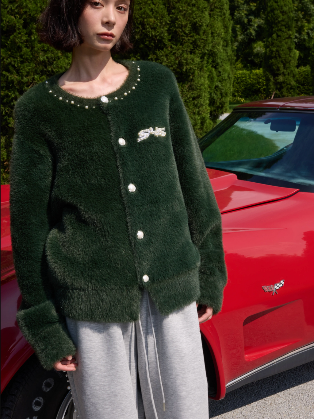 S45 Pearl Button Fuzzy Fleece Cardigan