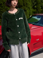 S45 Pearl Button Fuzzy Fleece Cardigan