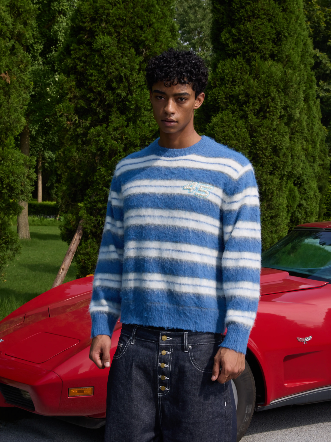 S45 Striped Pearl Brushed Knit Sweater