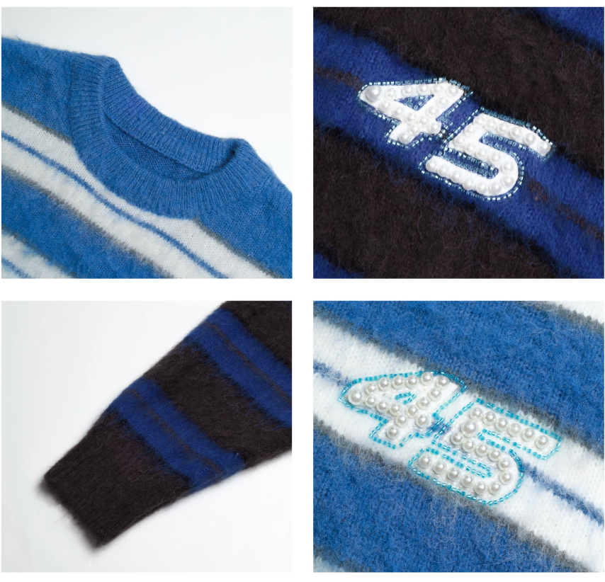 S45 Striped Pearl Brushed Knit Sweater