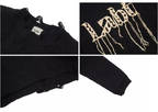 Labt Fringe Lanyard Logo Distressed Knit Sweater