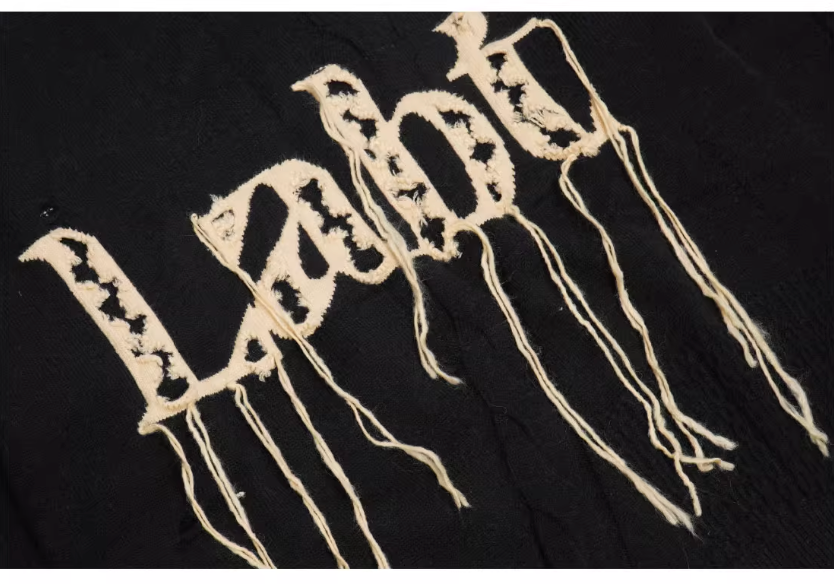 Labt Fringe Lanyard Logo Distressed Knit Sweater