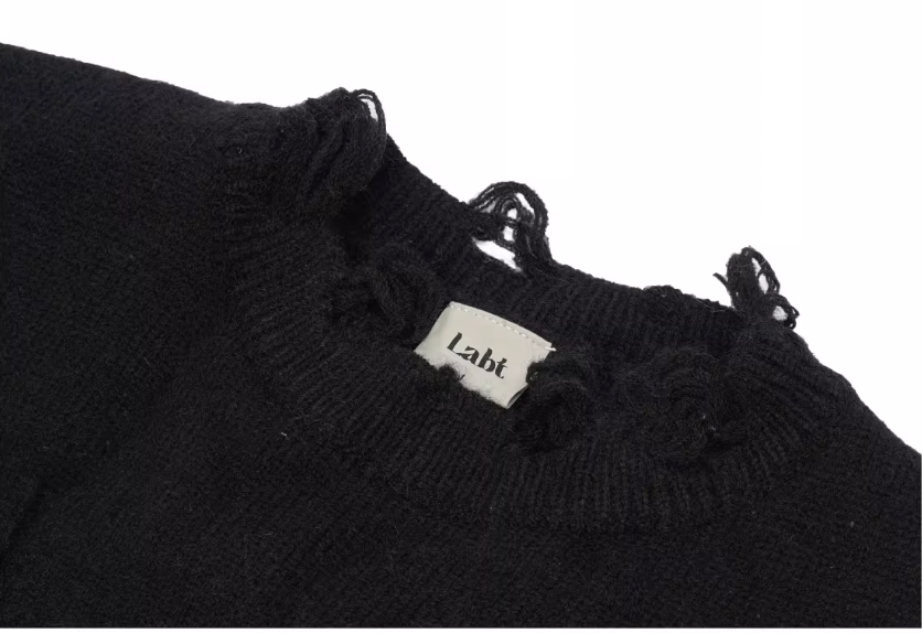 Labt Fringe Lanyard Logo Distressed Knit Sweater
