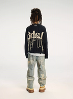 Labt Fringe Lanyard Logo Distressed Knit Sweater