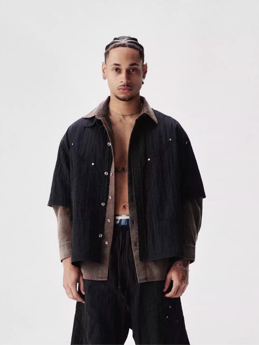 Labt Distressed Wash Pocket Short Sleeve Shirt