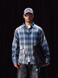 Labt Washed Flannel Plaid Long Sleeve Pocket Shirt