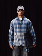 Labt Washed Flannel Plaid Long Sleeve Pocket Shirt