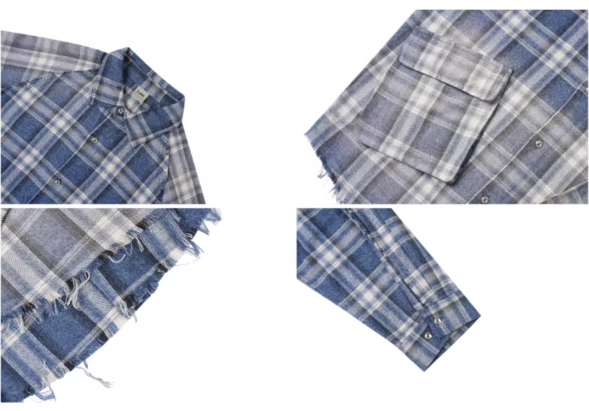 Labt Washed Flannel Plaid Long Sleeve Pocket Shirt