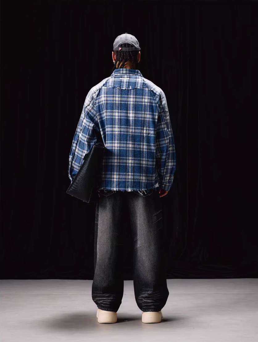 Labt Washed Flannel Plaid Long Sleeve Pocket Shirt