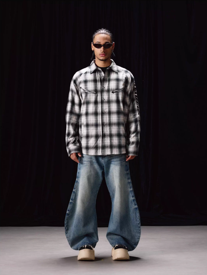 Labt Western Plaid Patch Embroidered Long Sleeve Shirt