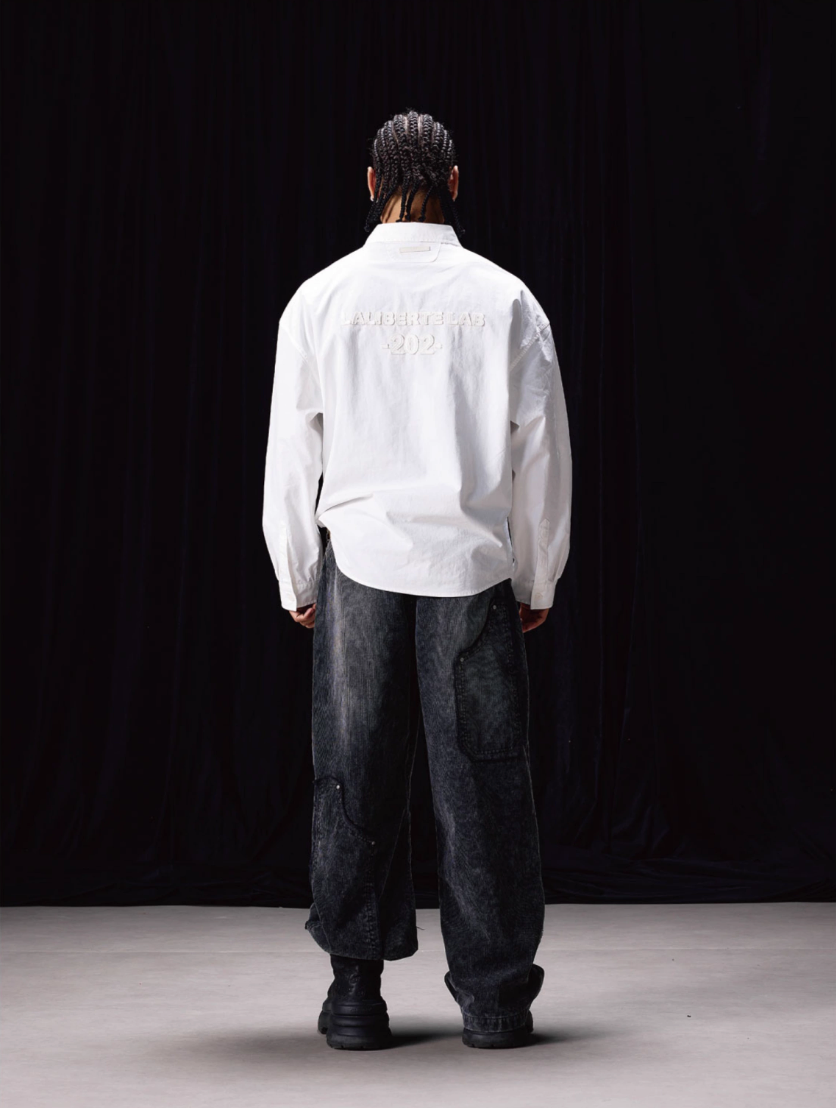 Labt Patch Embroidered Wrinkled Long Sleeve Shirt