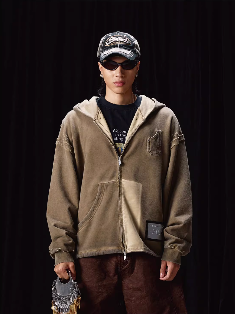 Labt Distressed Zip Up Hoodie