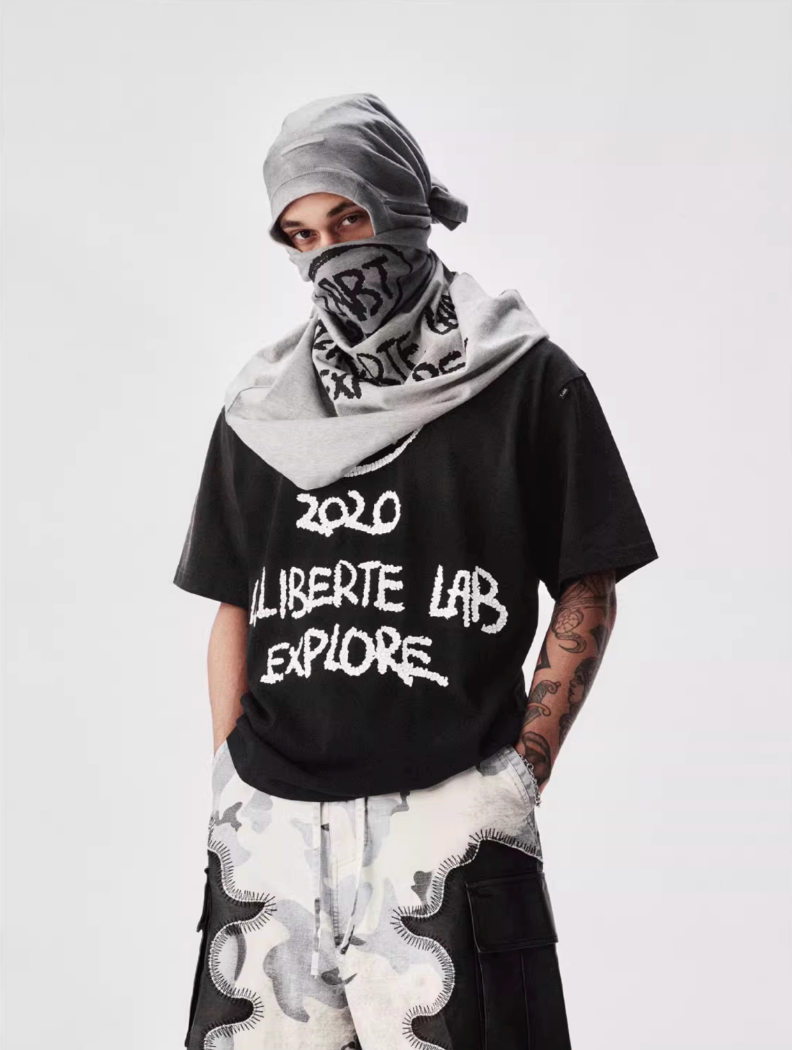 Labt Cracked Print Spray Dirty Washed Faded Tee