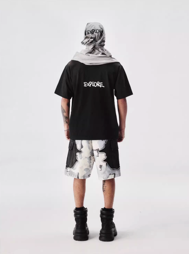 Labt Cracked Print Spray Dirty Washed Faded Tee