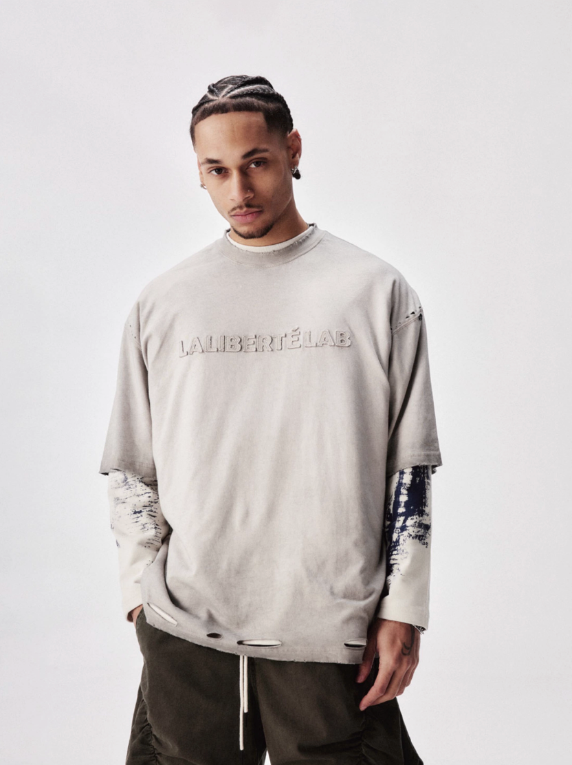 Labt 3D Patch Embroidery Distressed Tee