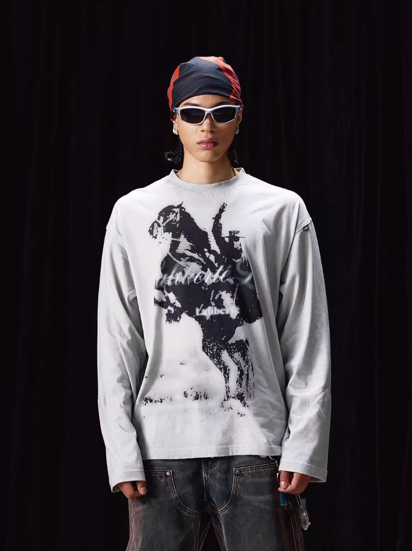 Labt Western Cowboy Print Long Sleeve Tee