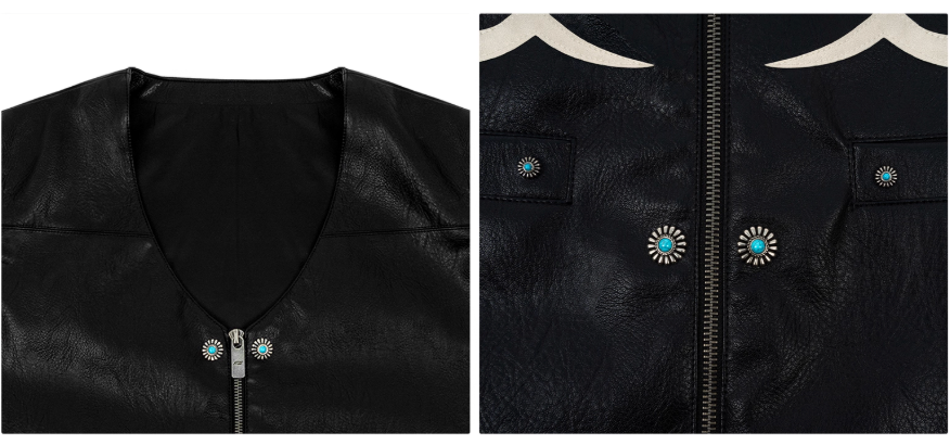 ANTIDOTE Turquoise Studded Western PU Leather Biker Vest