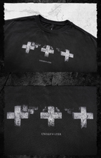 UNDERWATER Cross Print Washed Distressed Tee