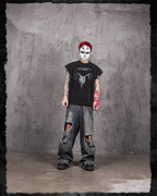 UNDERWATER Washed Devil Bone Print Distressed Sleeveless Tee