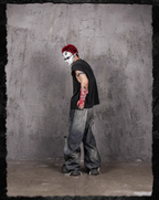 UNDERWATER Washed Devil Bone Print Distressed Sleeveless Tee