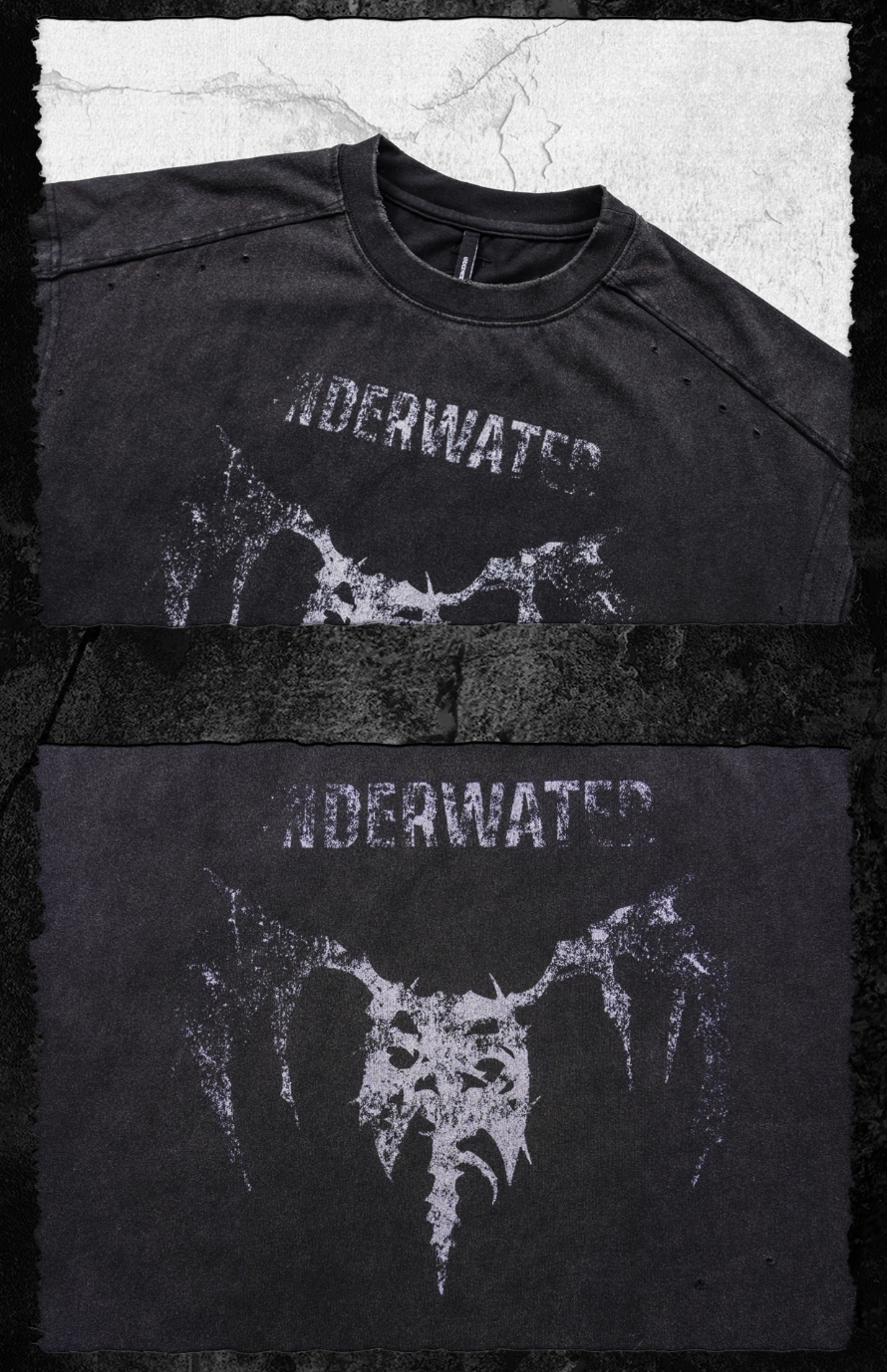 UNDERWATER Washed Devil Bone Print Distressed Sleeveless Tee