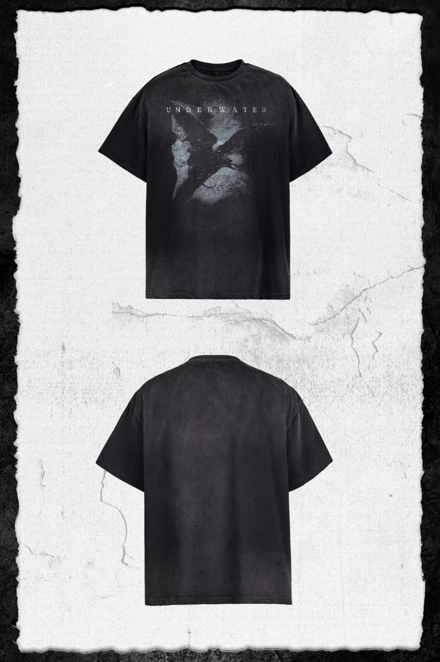 UNDERWATER Night Raven Print Washed Distressed Tee