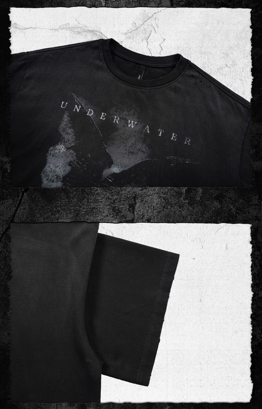UNDERWATER Night Raven Print Washed Distressed Tee