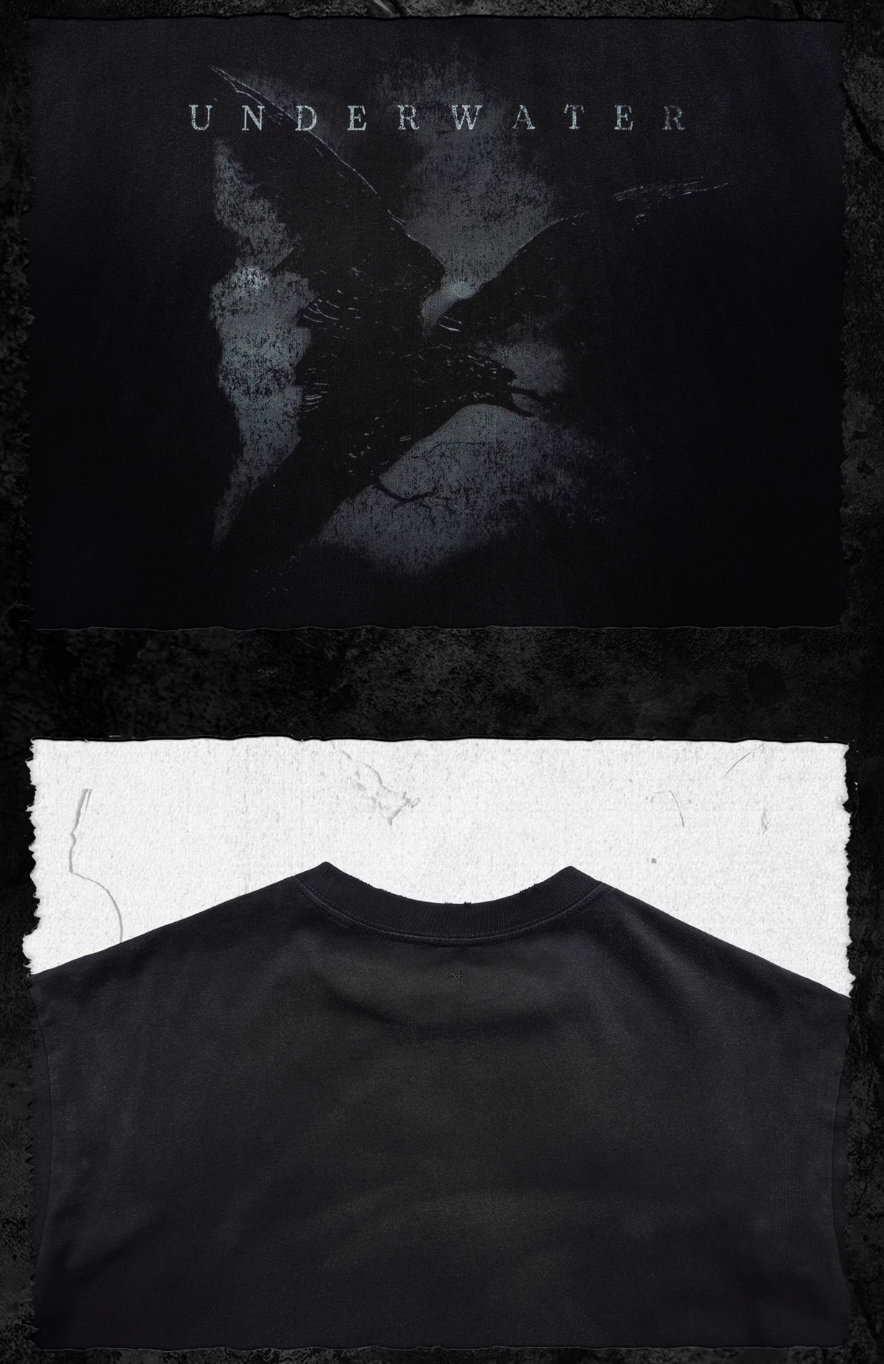 UNDERWATER Night Raven Print Washed Distressed Tee