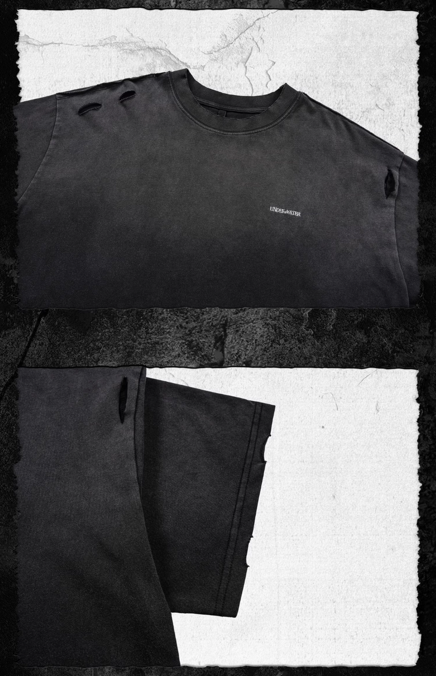 UNDERWATER Handmade Cut Distressed Dust Black Tee