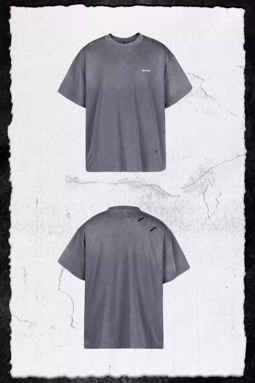 UNDERWATER Handmade Cut Distressed Dust Blue Tee