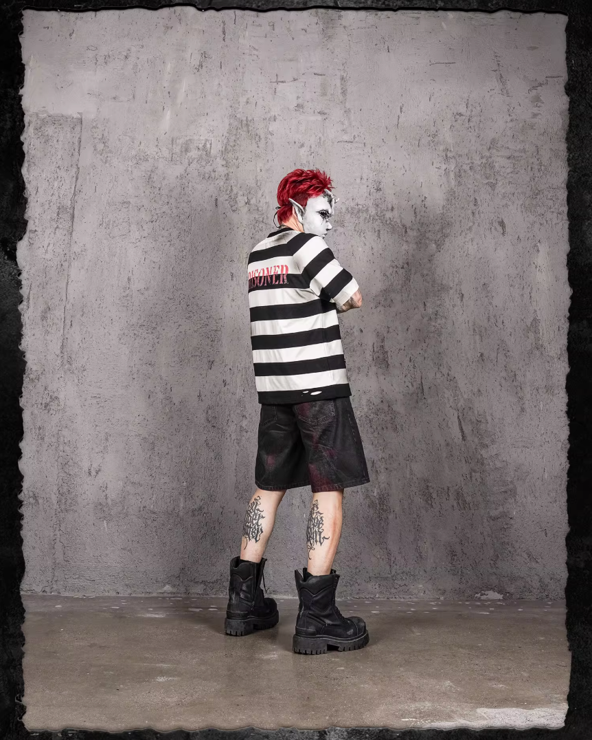 UNDERWATER Jailbird Dirty Dye Cut Distressed Stripe Tee