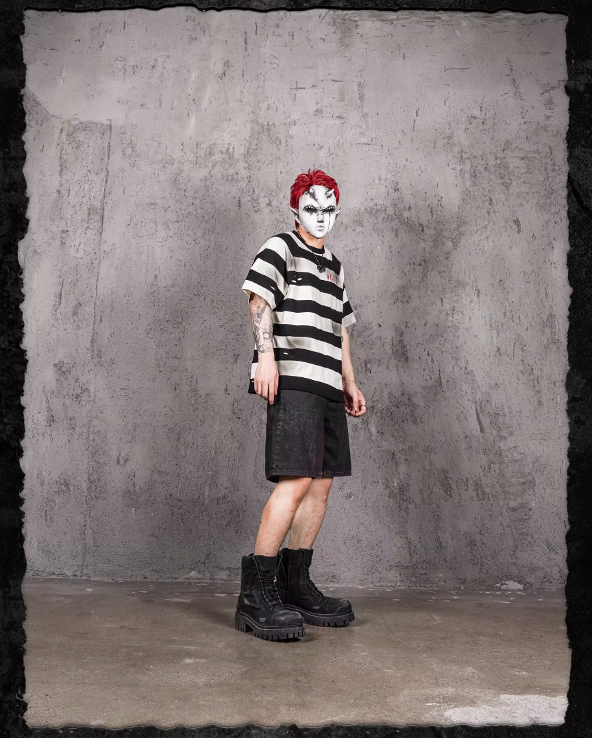 UNDERWATER Jailbird Dirty Dye Cut Distressed Stripe Tee