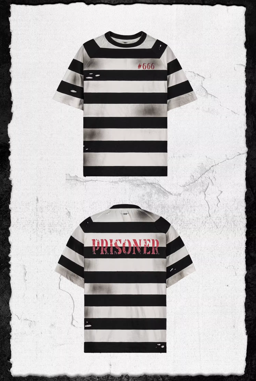 UNDERWATER Jailbird Dirty Dye Cut Distressed Stripe Tee