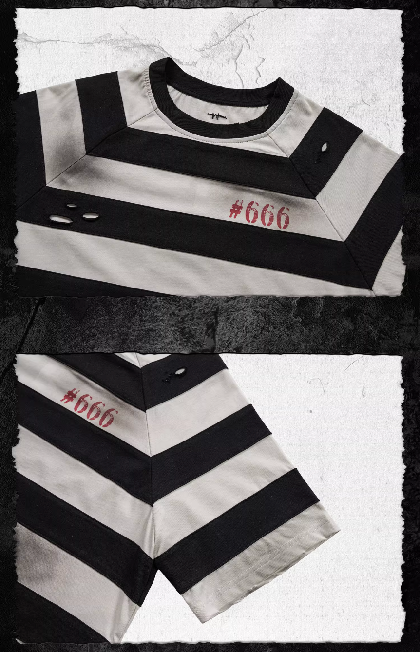 UNDERWATER Jailbird Dirty Dye Cut Distressed Stripe Tee