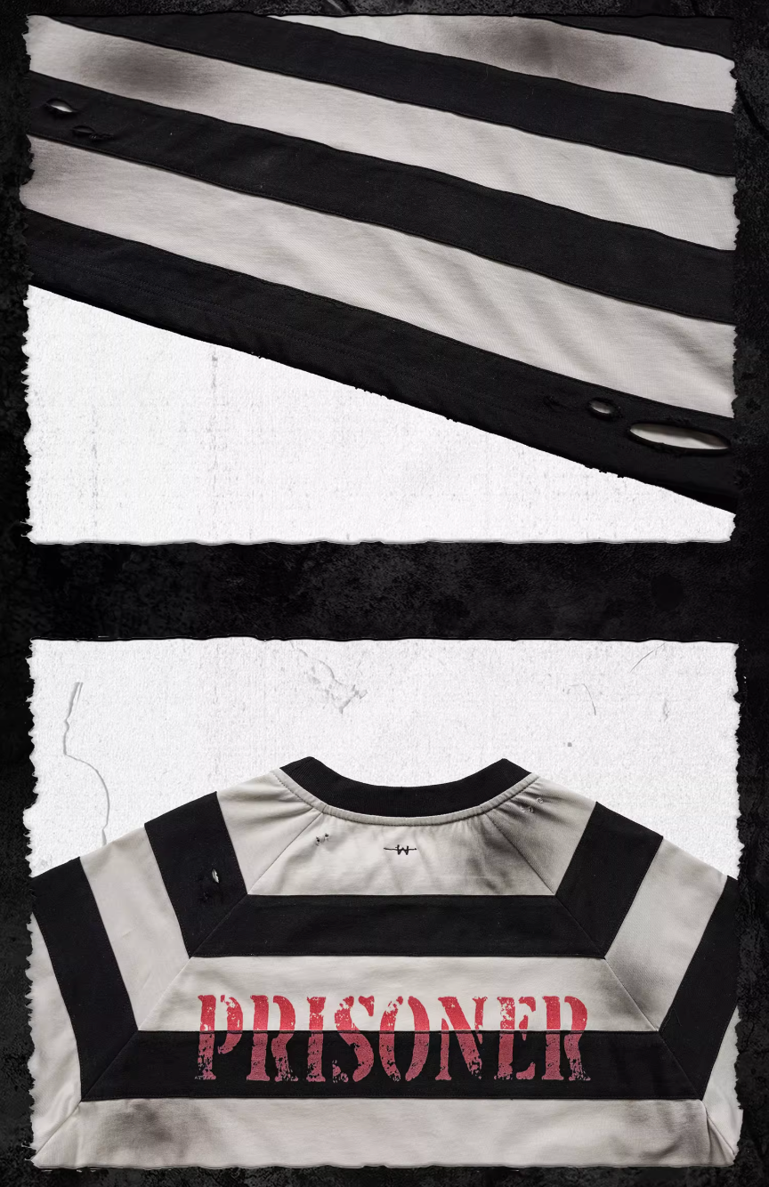 UNDERWATER Jailbird Dirty Dye Cut Distressed Stripe Tee