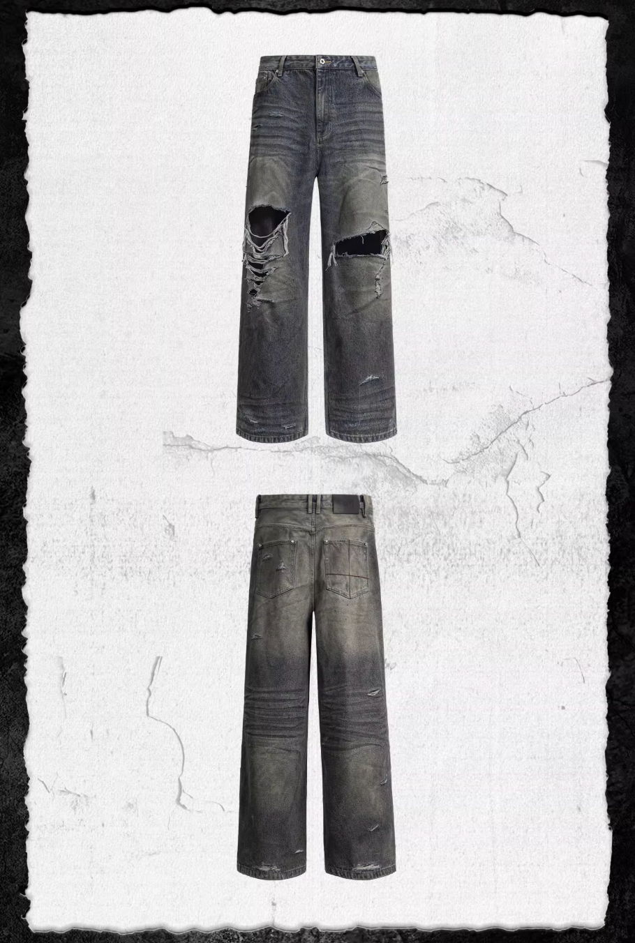 UNDERWATER Dirty Dye Aged Torn Baggy Jeans