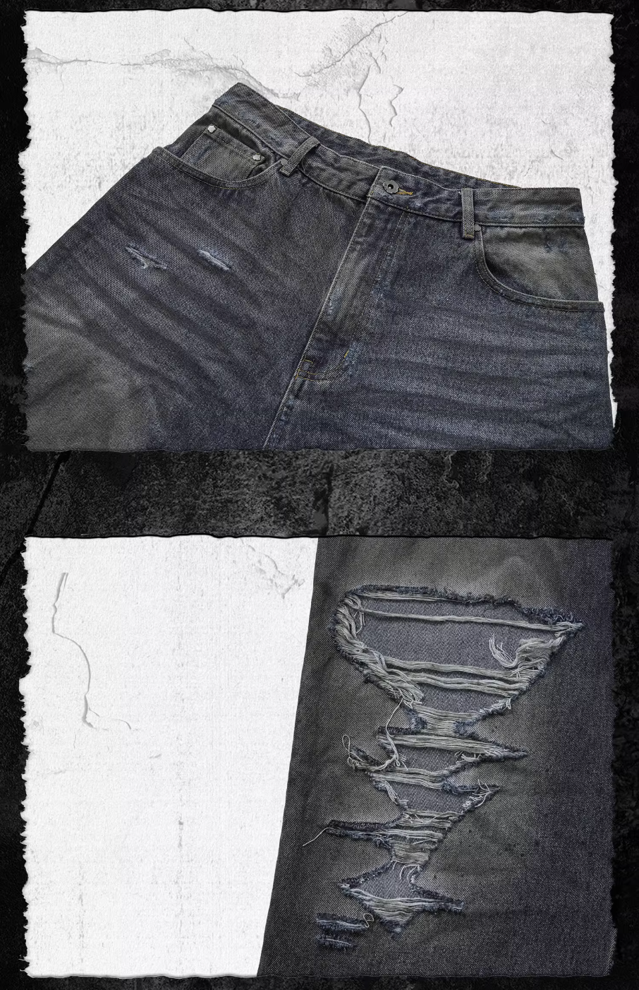 UNDERWATER Dirty Dye Aged Torn Baggy Jeans