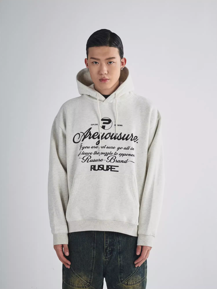 RUSURE Flower Gray Slogan Hoodie