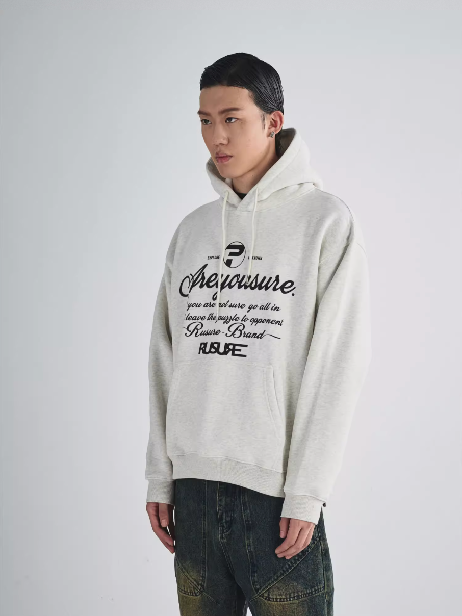 RUSURE Flower Gray Slogan Hoodie