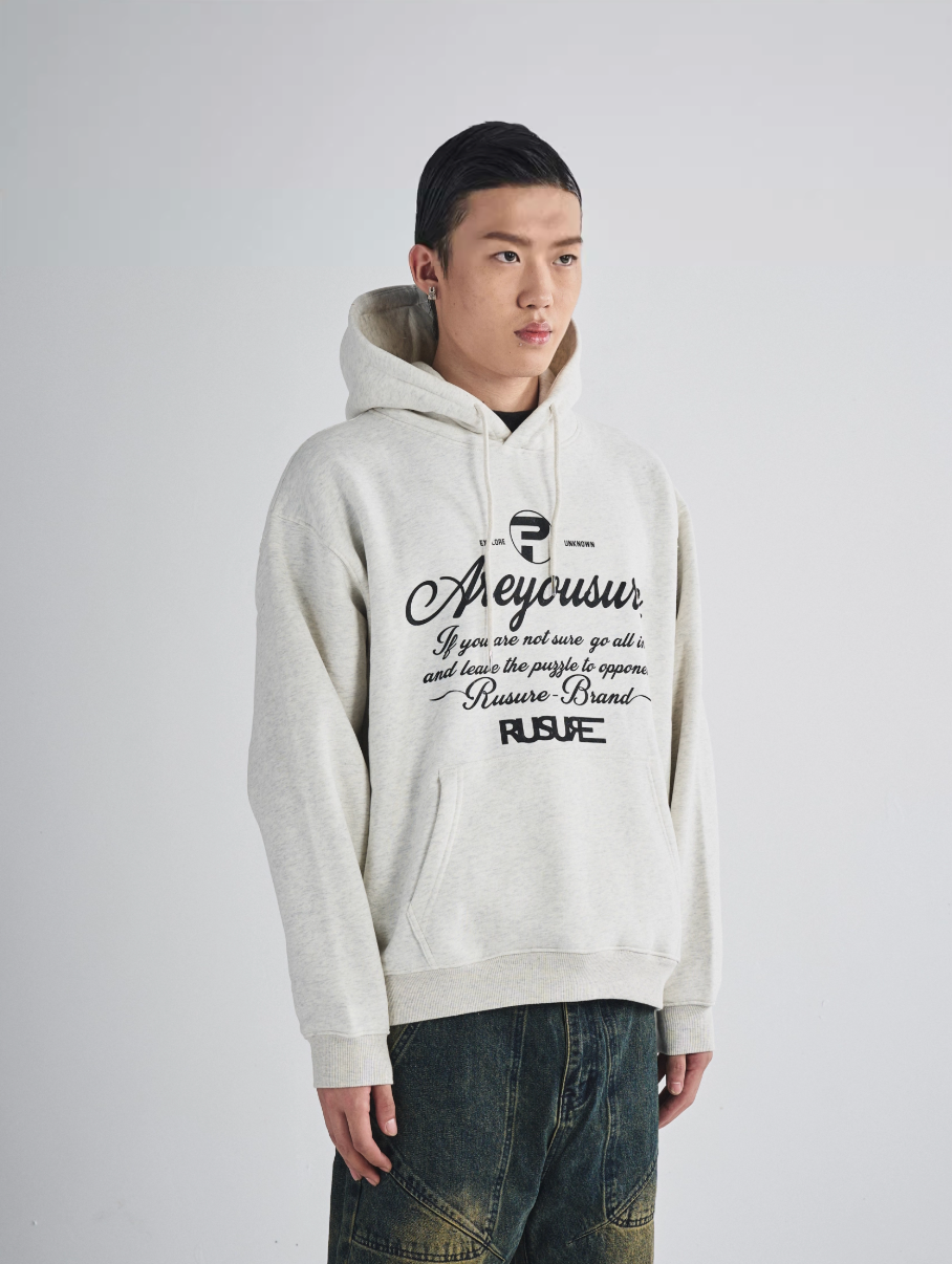 RUSURE Flower Gray Slogan Hoodie