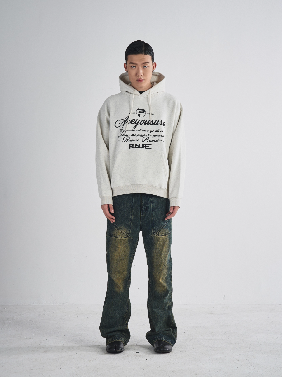 RUSURE Flower Gray Slogan Hoodie