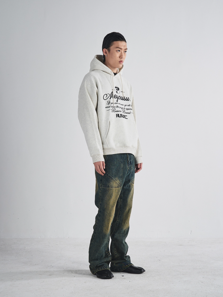 RUSURE Flower Gray Slogan Hoodie