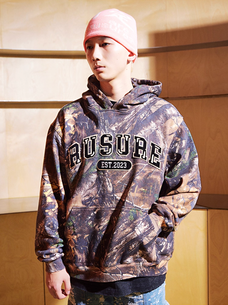 RUSURE Tree Camouflage Logo Patch Embroidered Hoodie