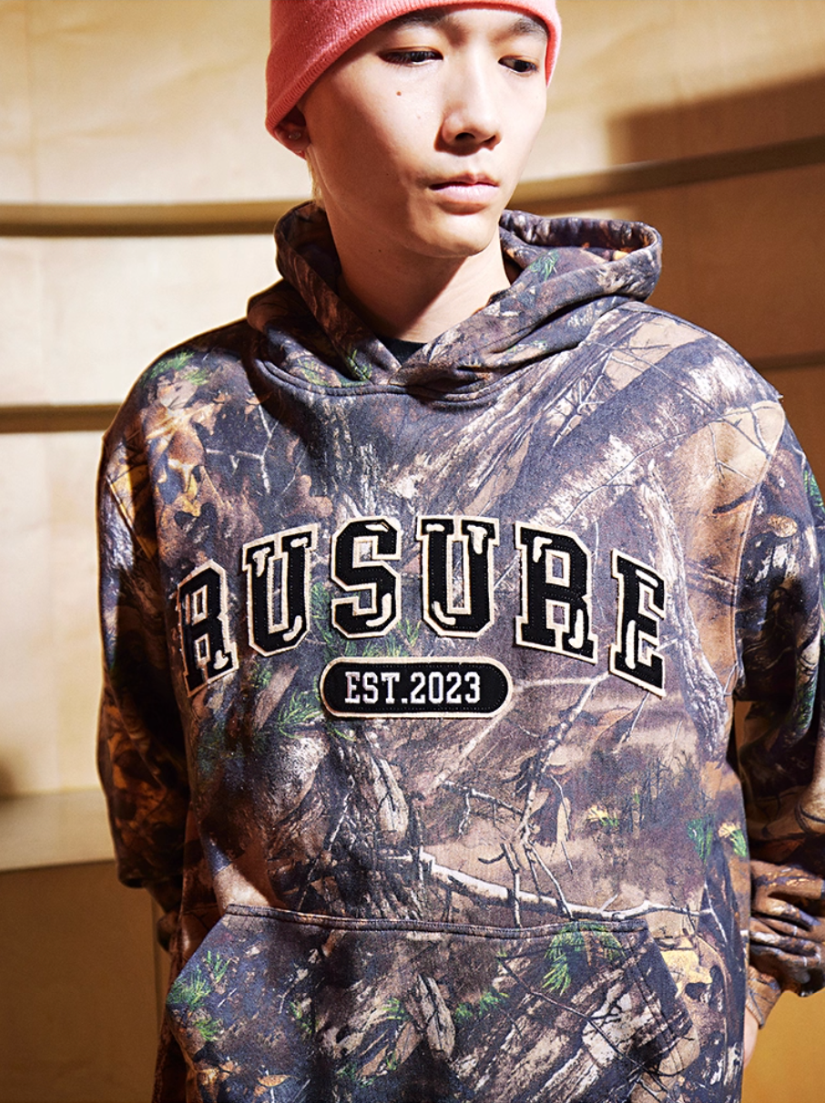 RUSURE Tree Camouflage Logo Patch Embroidered Hoodie