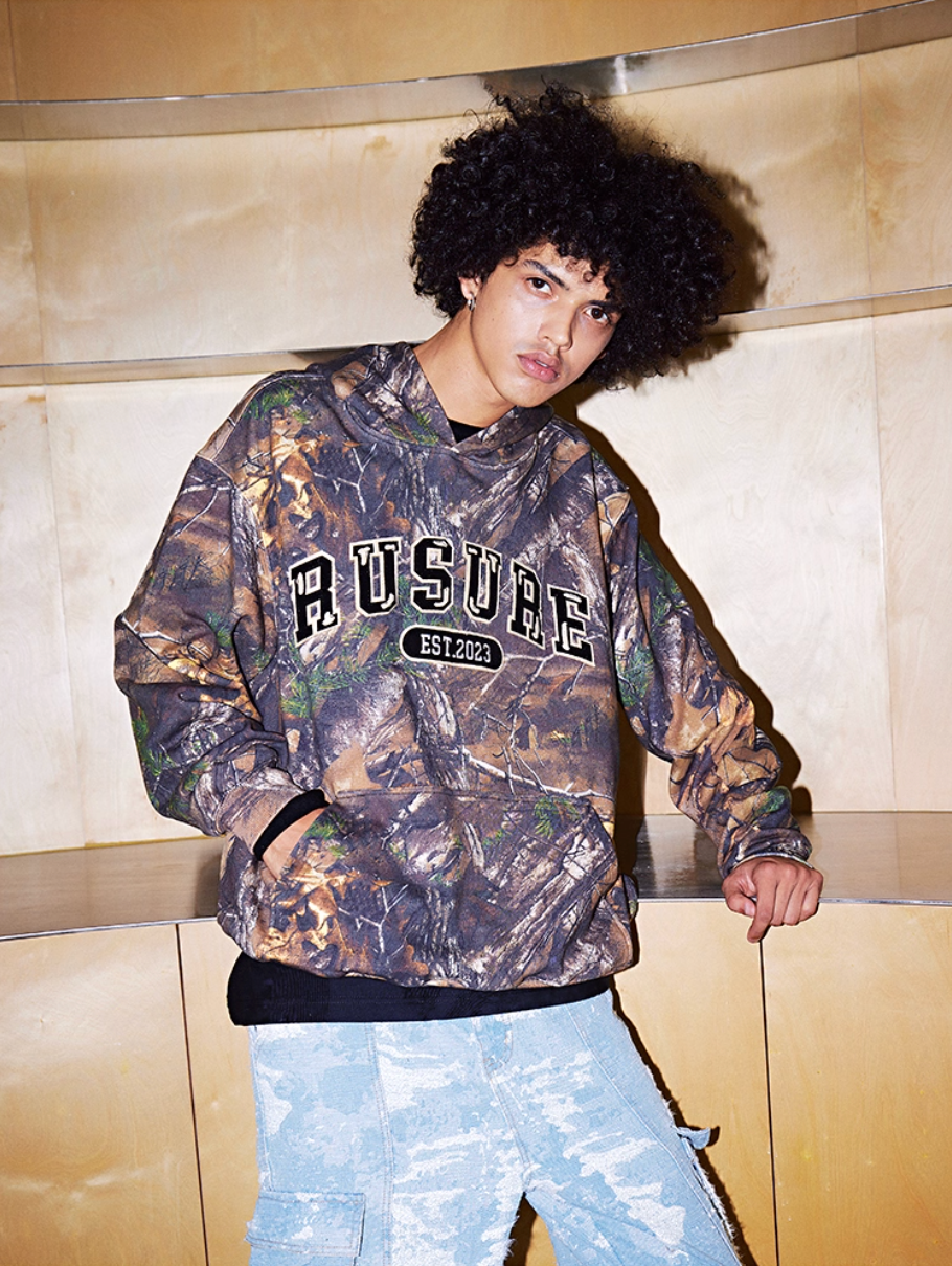 RUSURE Tree Camouflage Logo Patch Embroidered Hoodie