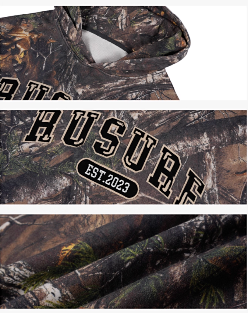 RUSURE Tree Camouflage Logo Patch Embroidered Hoodie