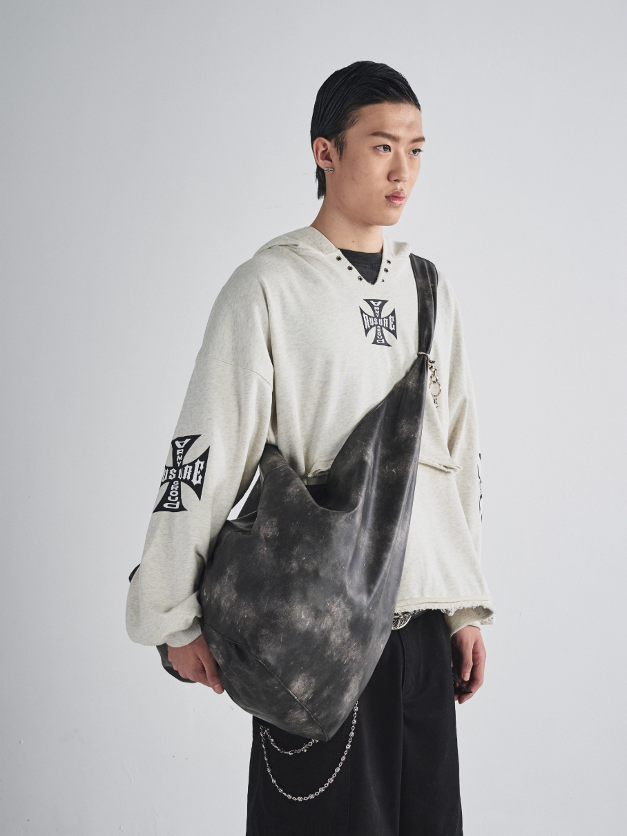 RUSURE V Neck Cross Logo Destruction Hoodie