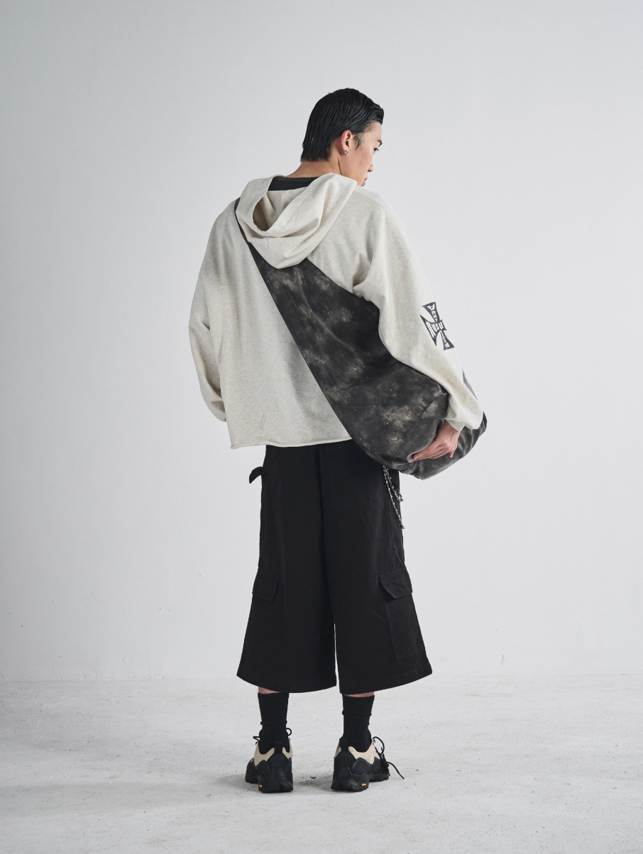 RUSURE V Neck Cross Logo Destruction Hoodie